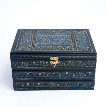 Handcrafted Naqshi Art Jewellery Box —  3 Tier Accordion Storage with Red Velvet  Interior