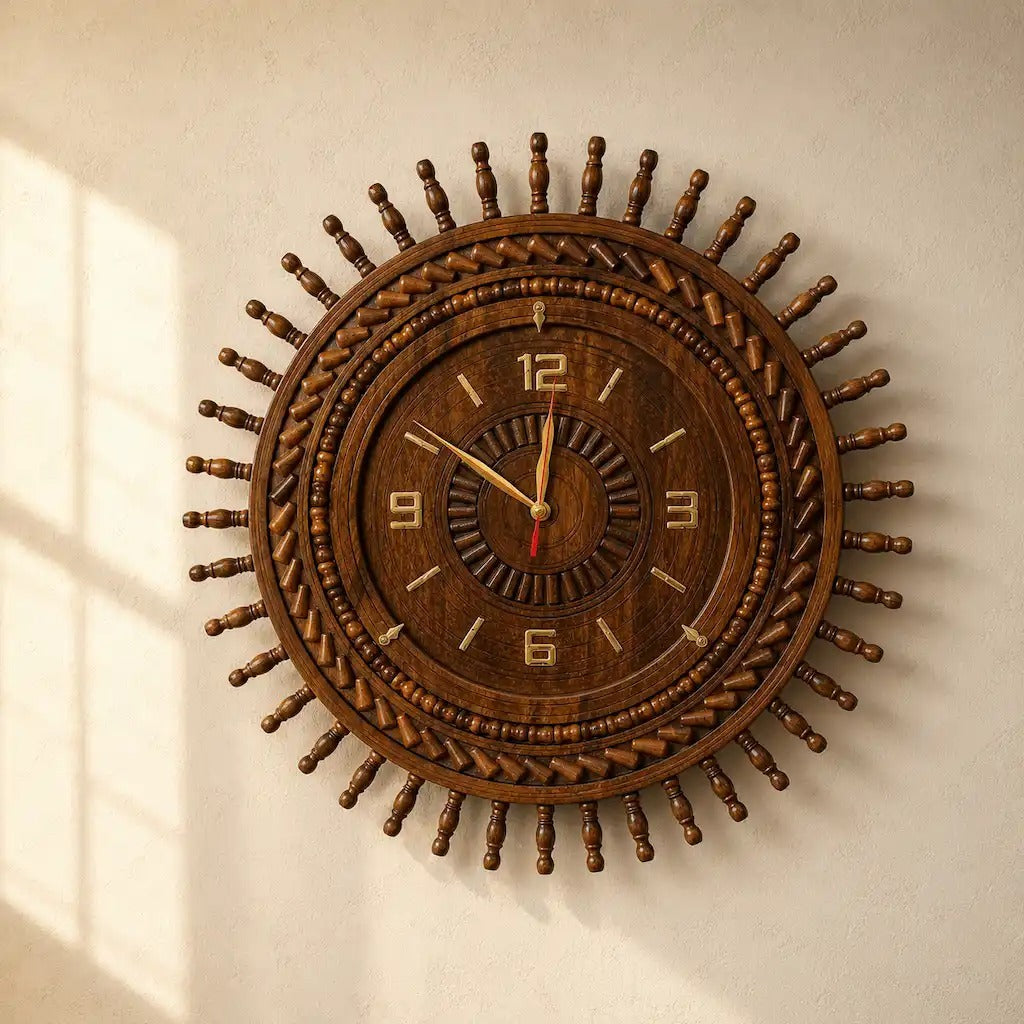 22 Inch Sunflower Handcrafted  Brown Wall Clock - Life time warrenty