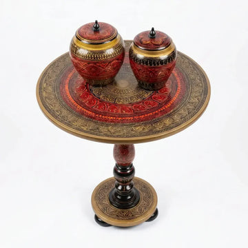 Hand crafted Naqshi table with out two candy jars Red color